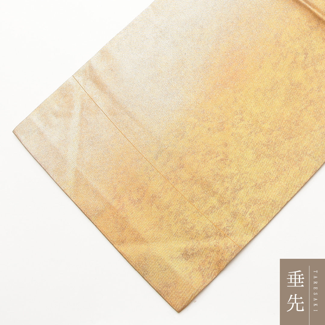 九寸名古屋帯 Sランク 帯丈362cm 正絹 六通 名古屋仕立て 織り インフォーマル ガード加工 クリームに近い淡い金系 M4 1245-02118