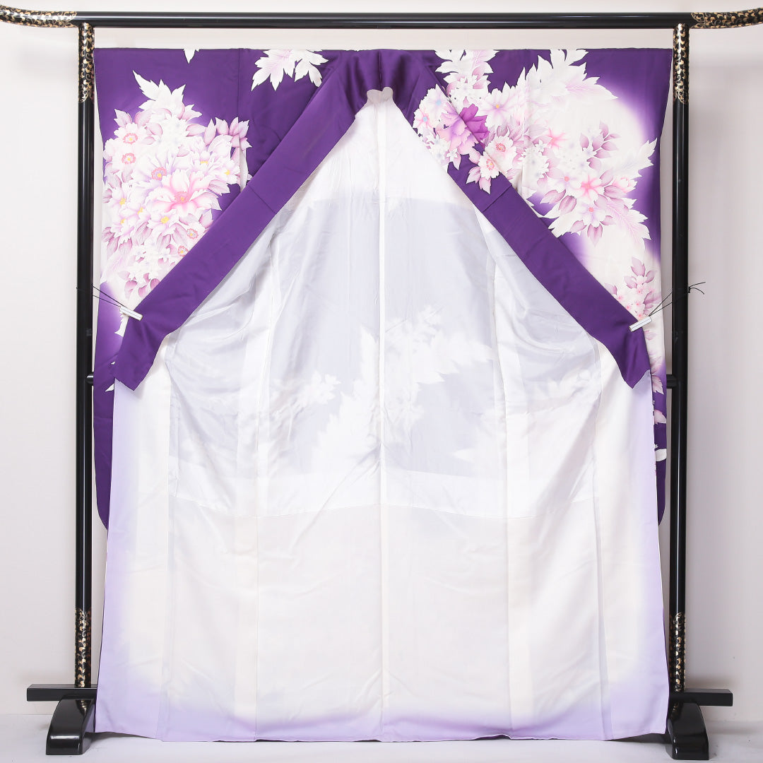 振袖 身丈171cm 裄丈68cm Bランク 袷 正絹 広衿 銀彩 牡丹 桜 1213-F0060