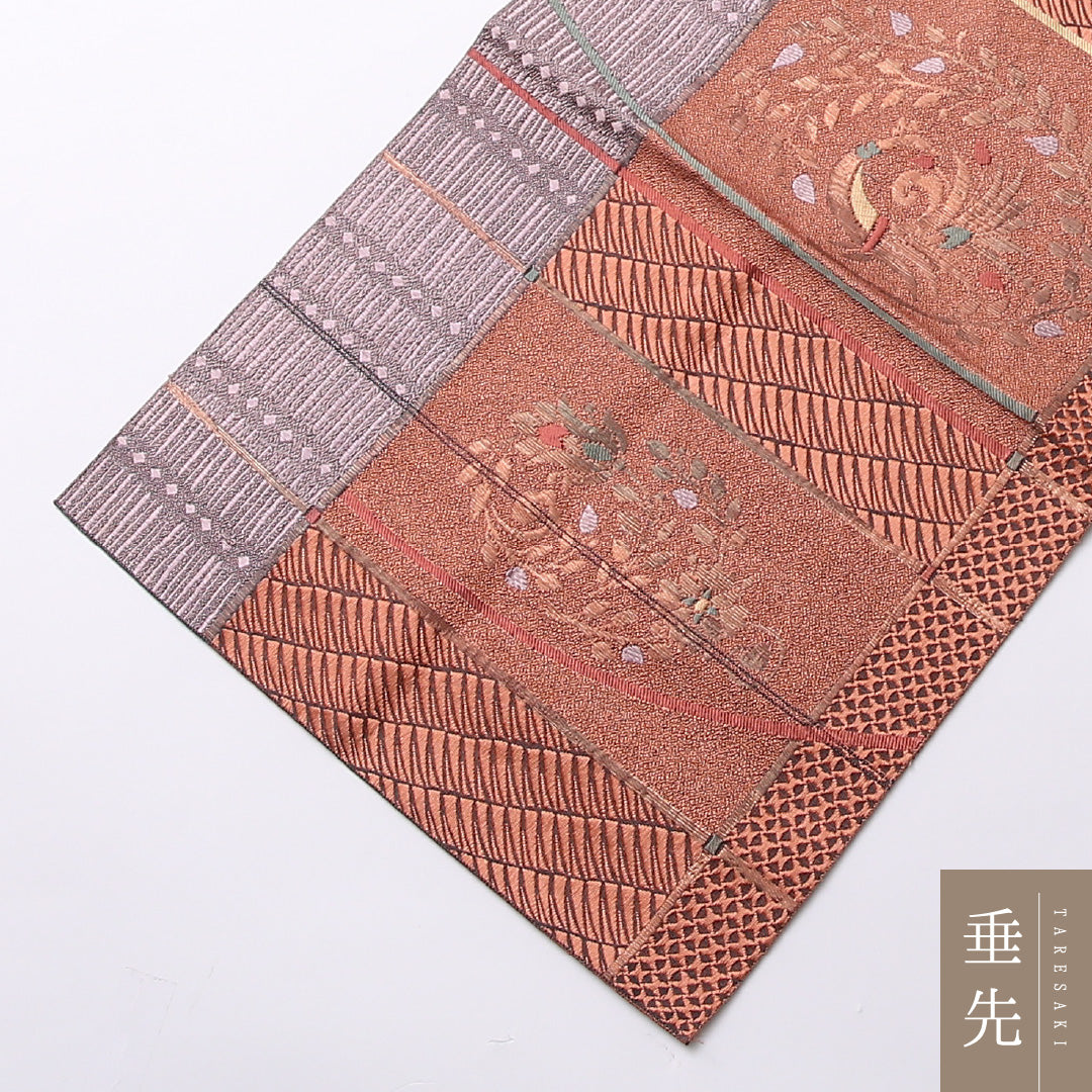 未使用品 八寸名古屋帯 Nランク 帯丈353cm 正絹 六通 名古屋仕立て 織り インフォーマル 孔雀 ピンク系 HP 1245-02691