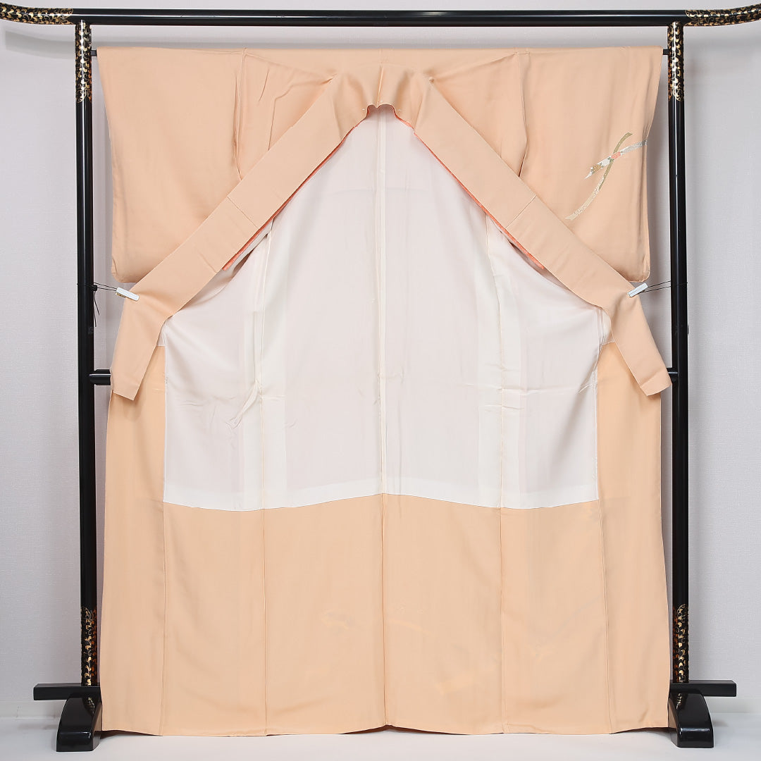 付下げ 身丈170cm 裄丈66cm Sランク 2XL 正絹 袷 広衿 短冊 菊 菖蒲 インフォーマル ベージュ系 1261-12028