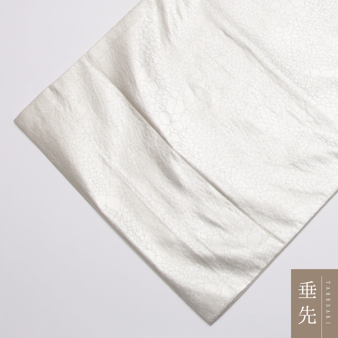 九寸名古屋帯 帯丈368cm 正絹 六通 名古屋仕立て 織り セミフォーマル 引箔 金箔 刺繍 金駒刺繍 鏡裏文 組紐 菖蒲 銀系 RP 1245-01521