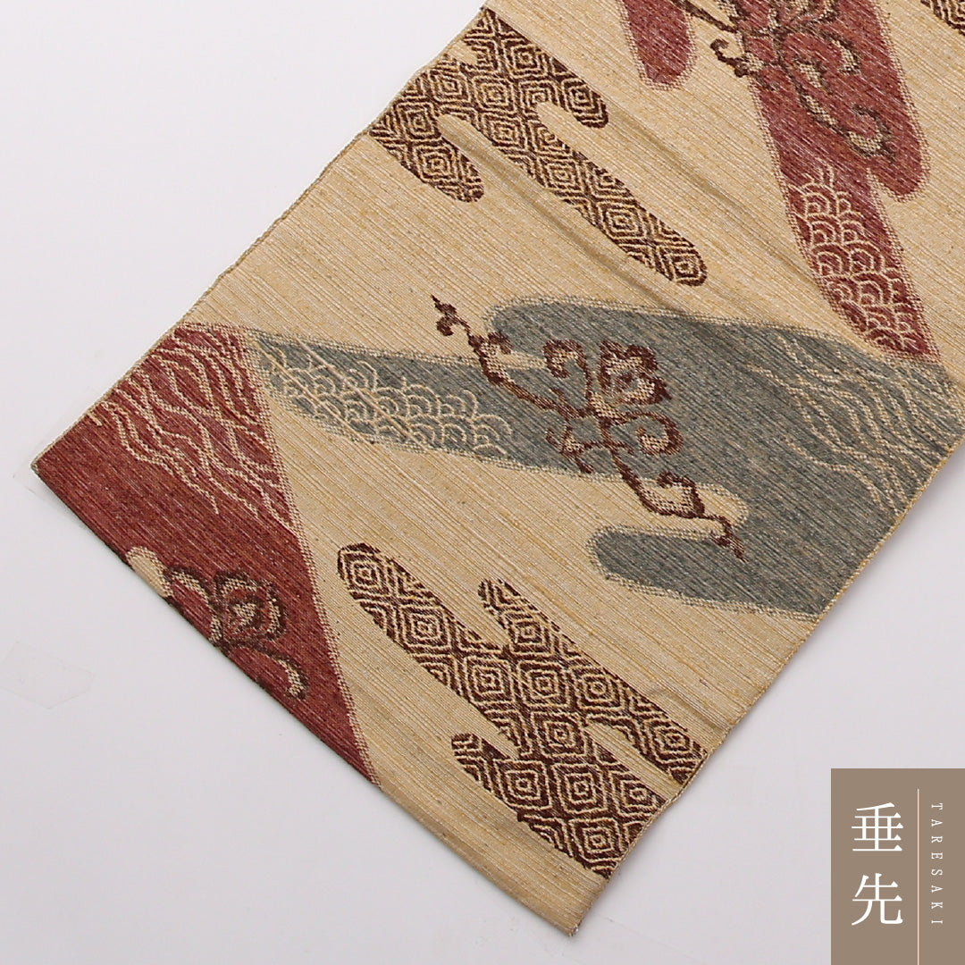 アンティーク 八寸名古屋帯 Aランク 帯丈322cm 正絹 六通 名古屋仕立て 織り 紬 エ霞 青海波 クリーム系 RP 1245-02373