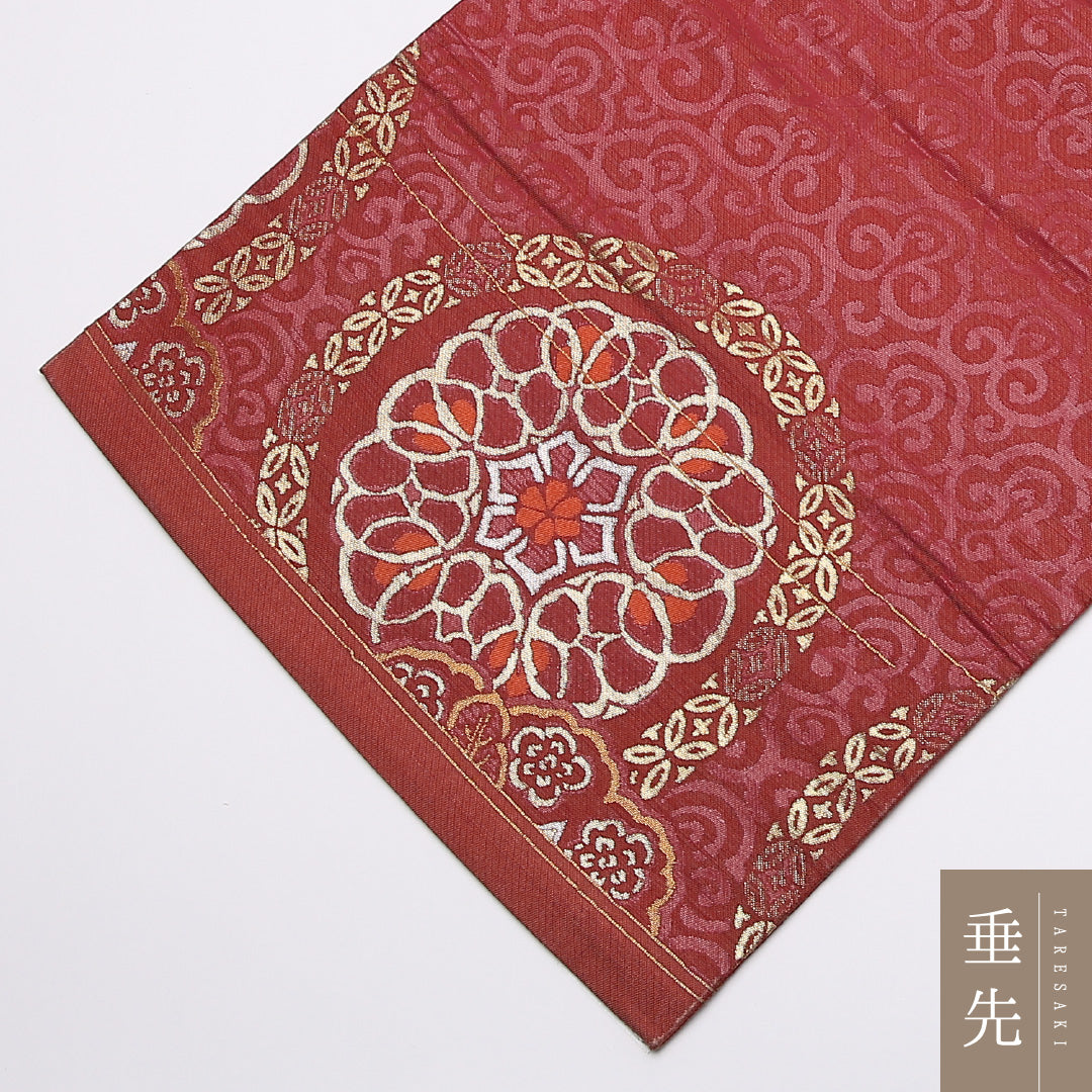 アンティーク 名古屋帯 帯丈326cm Aランク 名古屋仕立て ポイント柄 正絹 宝相華 セミフォーマル 赤系 1224-01462