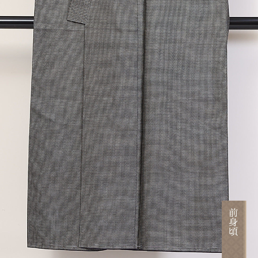 アンサンブル 男着物 (大島紬) 袷 身丈145cm 裄丈69cm 正絹 Sランク インフォーマル 棒衿 Lサイズ 亀甲 グレー系 RP 1224-06243