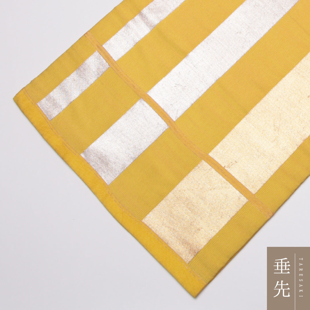 九寸名古屋帯 Cランク 帯丈333cm 正絹 六通 名古屋仕立て 織り インフォーマル 縞 黄系 LP 1245-01510