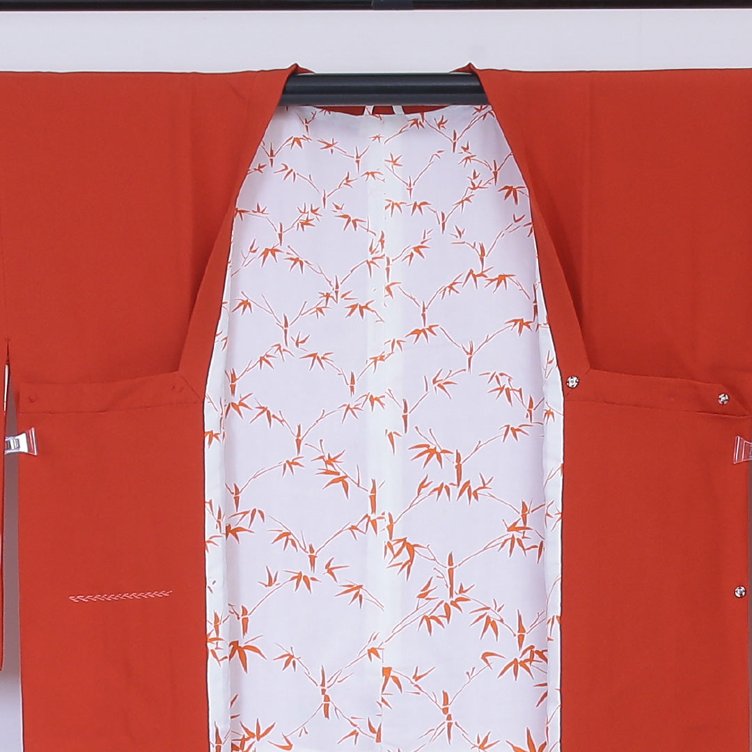道行コート 袷 身丈89cm 裄64.5cm 正絹 Sランク 菱形 朱系 1217-00457