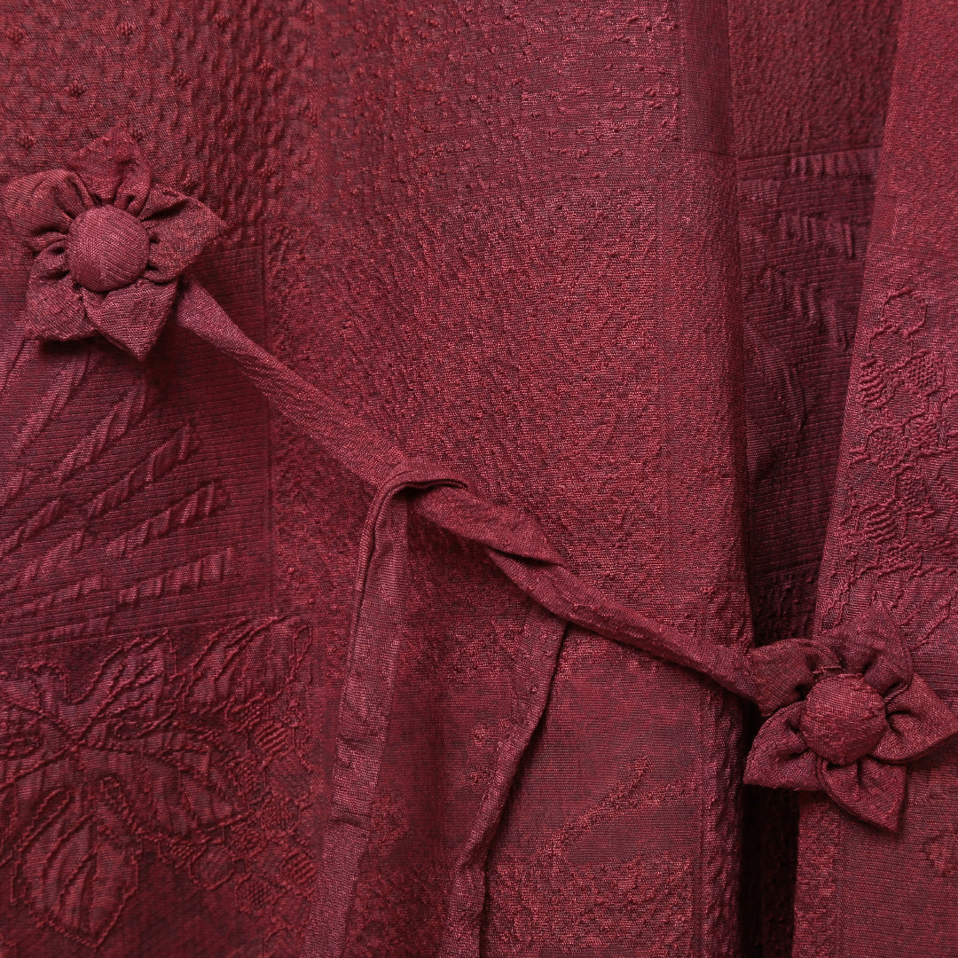 道中着 袷 身丈85cm 裄丈63cm 正絹 Aランク Sサイズ カジュアル ふくれ織 市松 赤系 1264-05748