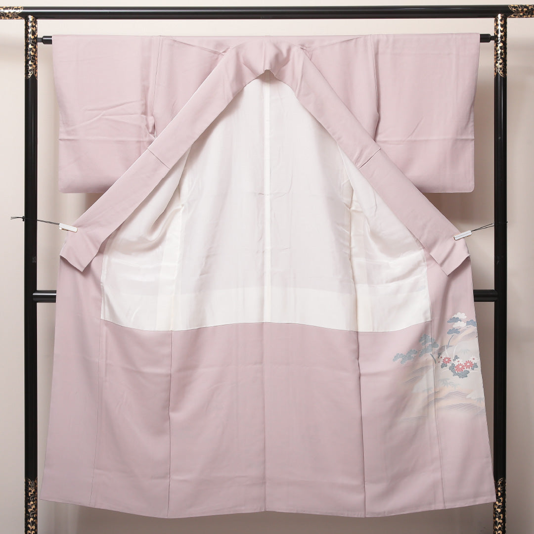 色留袖 一つ紋 剣片喰 身丈148cm 裄丈63cm Aランク 正絹 袷 広衿 XS 証紙 紗綾型 茶屋辻 セミフォーマル ピンク系 1211-F0224