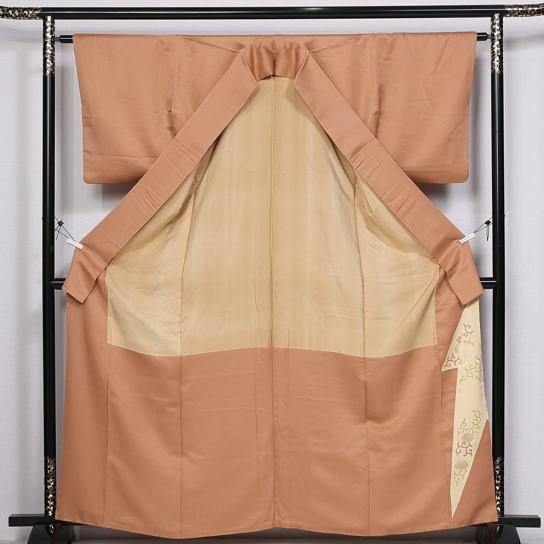 色留袖 身丈162cm 裄丈64cm 袷 三つ紋 五三桐 正絹 Aランク 広衿 宝相華 金駒刺繡 鳳凰 1211-F0359