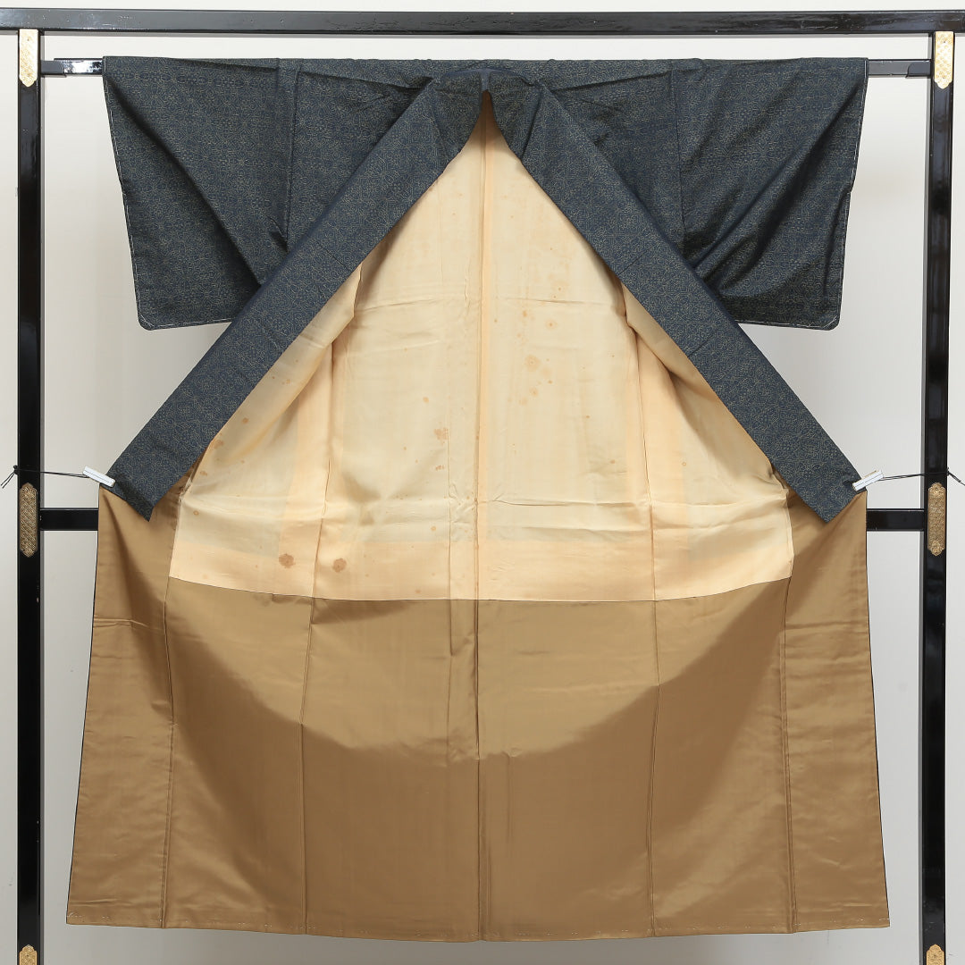 大島紬 袷 身丈151cm 裄62cm 正絹 緑系 Aランク 1216003563219