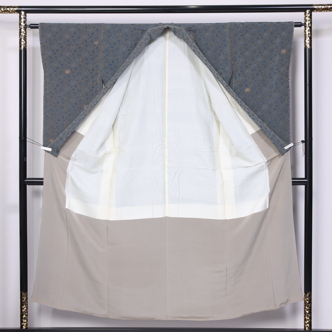 小紋 袷 身丈150cm 裄丈62cm 正絹 Sランク インフォーマル 広衿 Sサイズ 唐華 緑系 RP 1221-11485