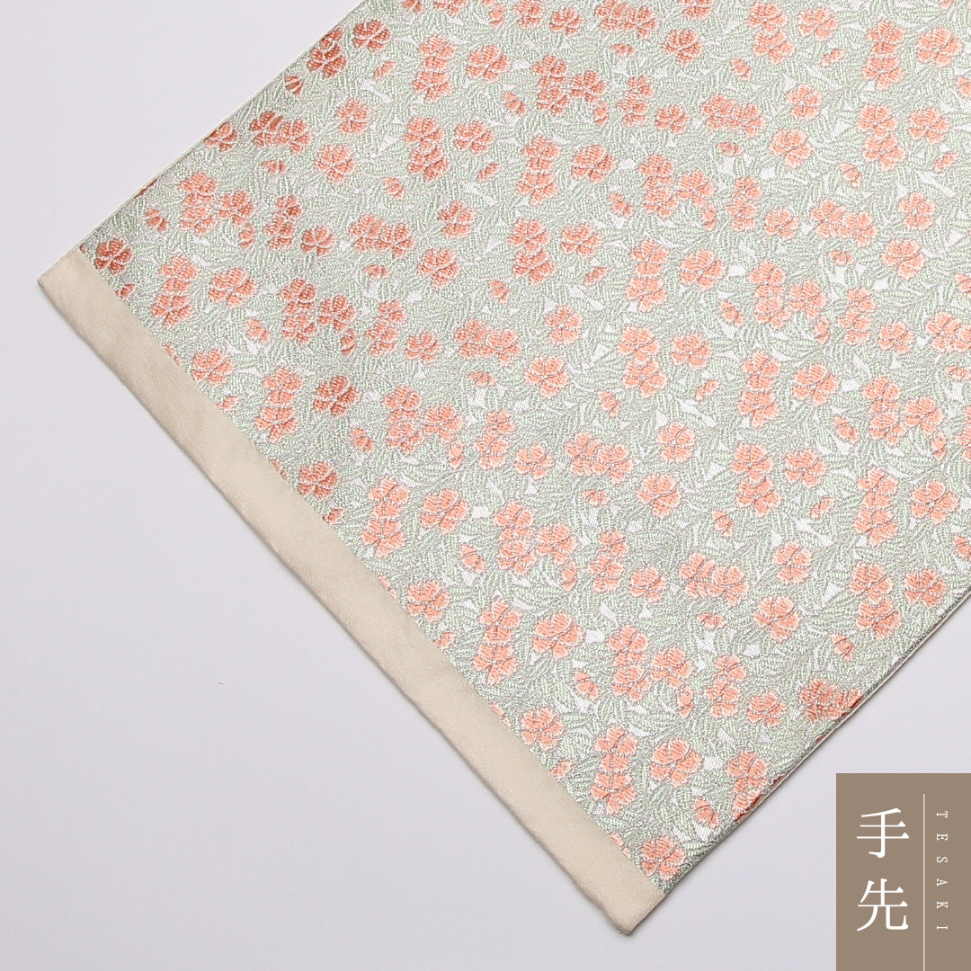 袋帯 帯丈436cm 六通 桜 菊 白系 セミフォーマル ピンク系 正絹 Aランク 1223-01087