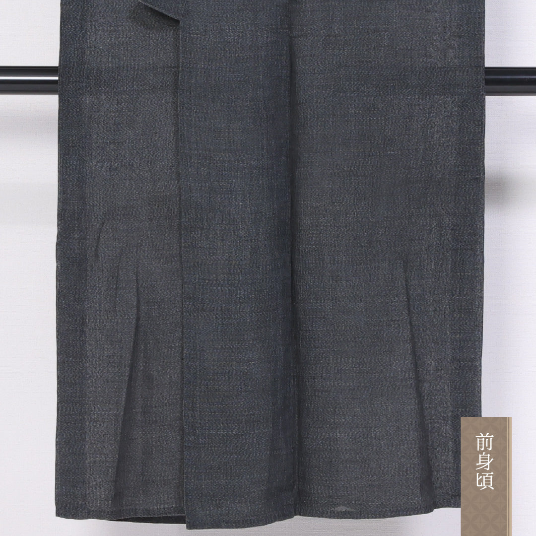 男着物 夏物 紗 身丈132cm 裄丈67cm 正絹 Aランク XSサイズ バチ衿 カジュアル 無地 黒系 1219-06288