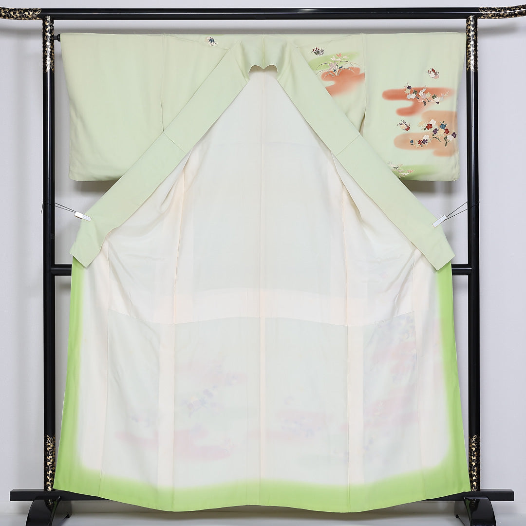 訪問着 袷 身丈163cm 裄67.5cm 正絹 揚羽蝶 桜 エ霞 紅葉 Aランク 1212-00744