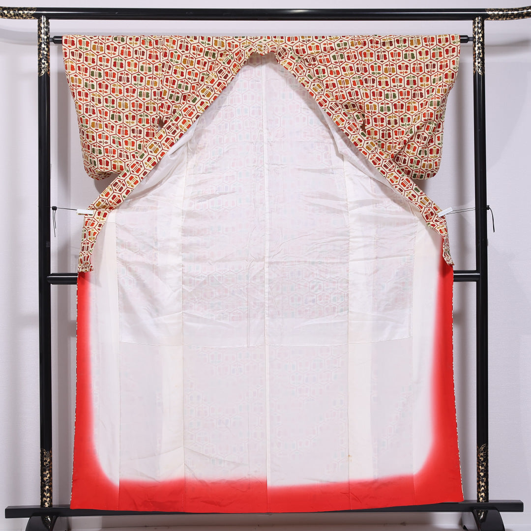 紬 袷 身丈160cm 裄丈63cm 正絹 Aランク カジュアル 広衿 Lサイズ チューリップ クリーム系 HP 1223-11859