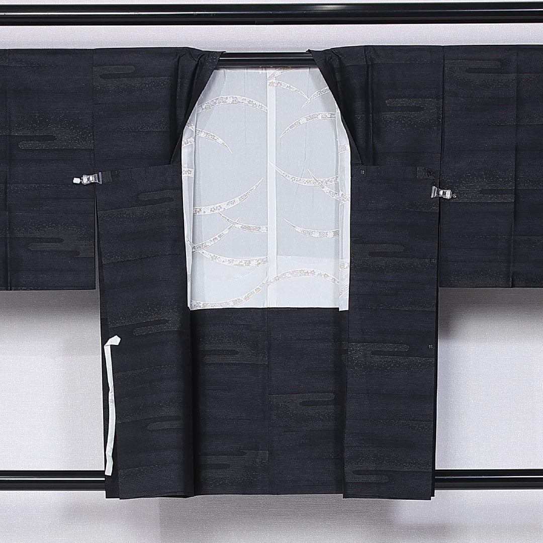 道行コート (大島紬) 袷 身丈82cm 裄丈65cm 正絹 Sランク インフォーマル Mサイズ ポケットあり エ霞 紺系 RP 1237-10749