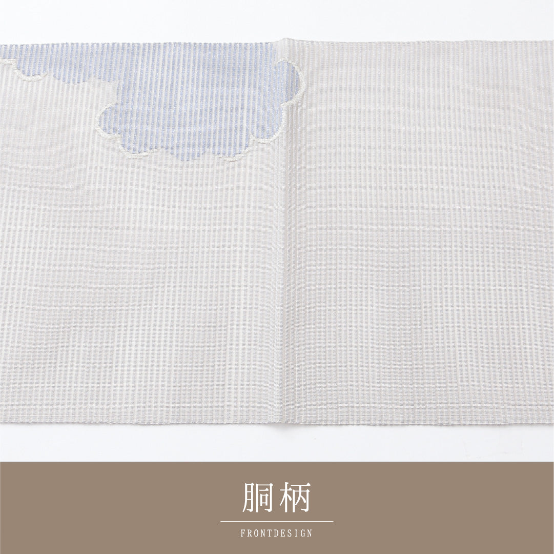 夏物 名古屋帯 ポイント柄 帯丈375cm カジュアル Sランク 正絹 絽 幾何学 雲取り グレー系 1224-02027