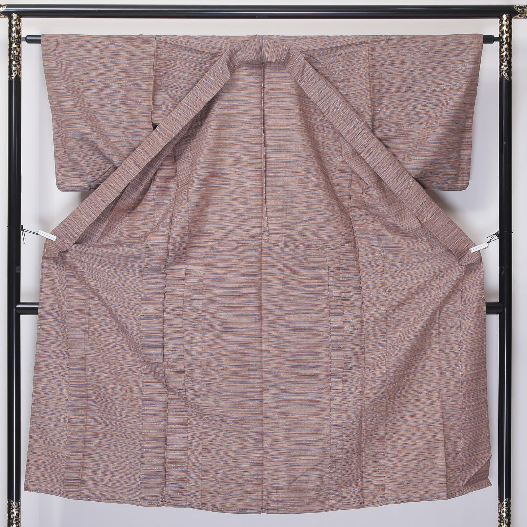 紬 単衣 身丈144cm 裄62cm 正絹 茶系 Aランク 1216-00971