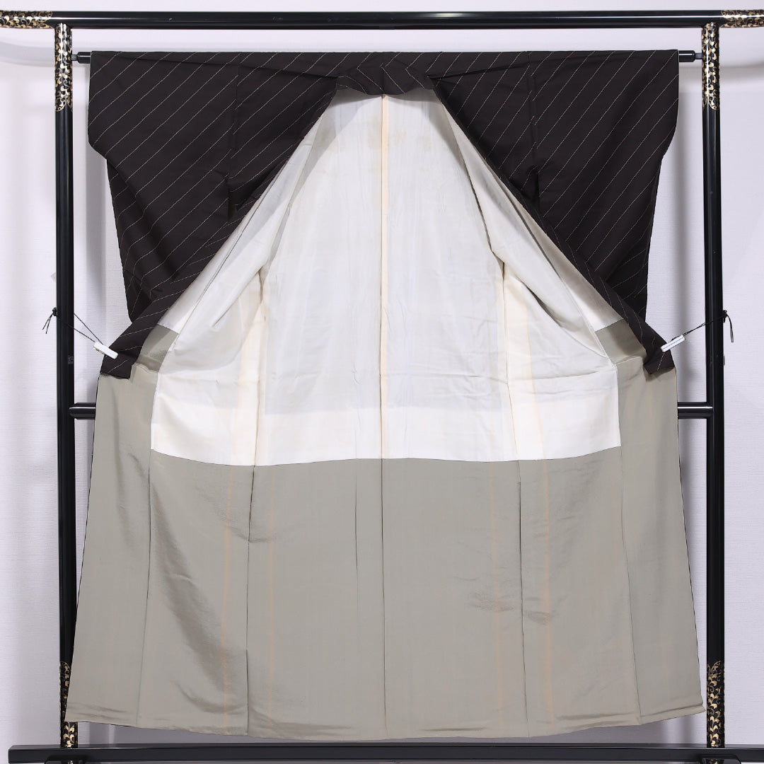 小紋 袷 身丈155cm 裄丈62cm 正絹 Cランク インフォーマル 広衿 Mサイズ 創作柄 茶系 LP 1221-11599