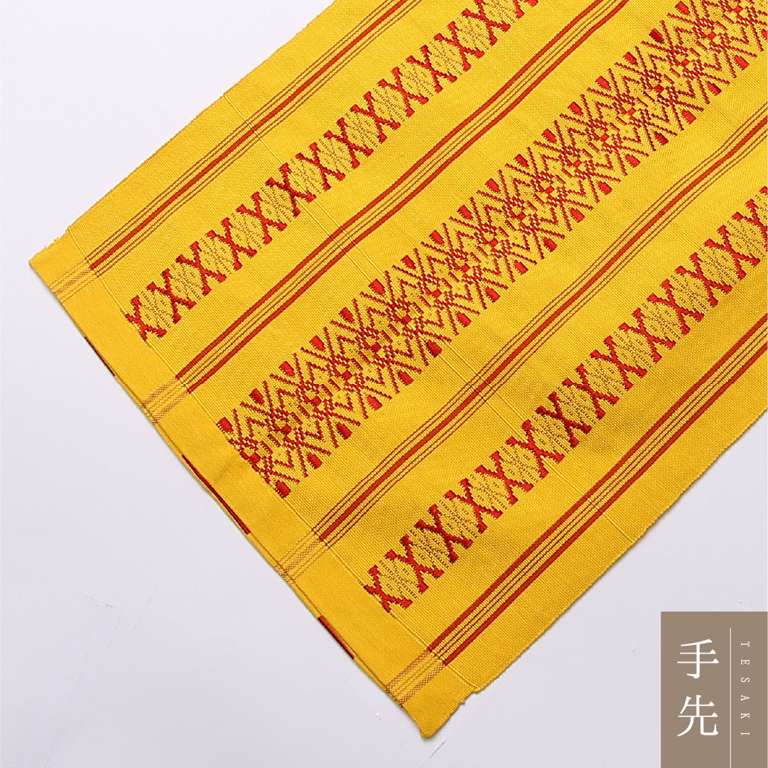 八寸名古屋帯 Sランク 帯丈372cm レーヨン 全通 開き仕立て 織り インフォーマル 本場筑前博多織 献上柄 黄系 RP 1245-02505