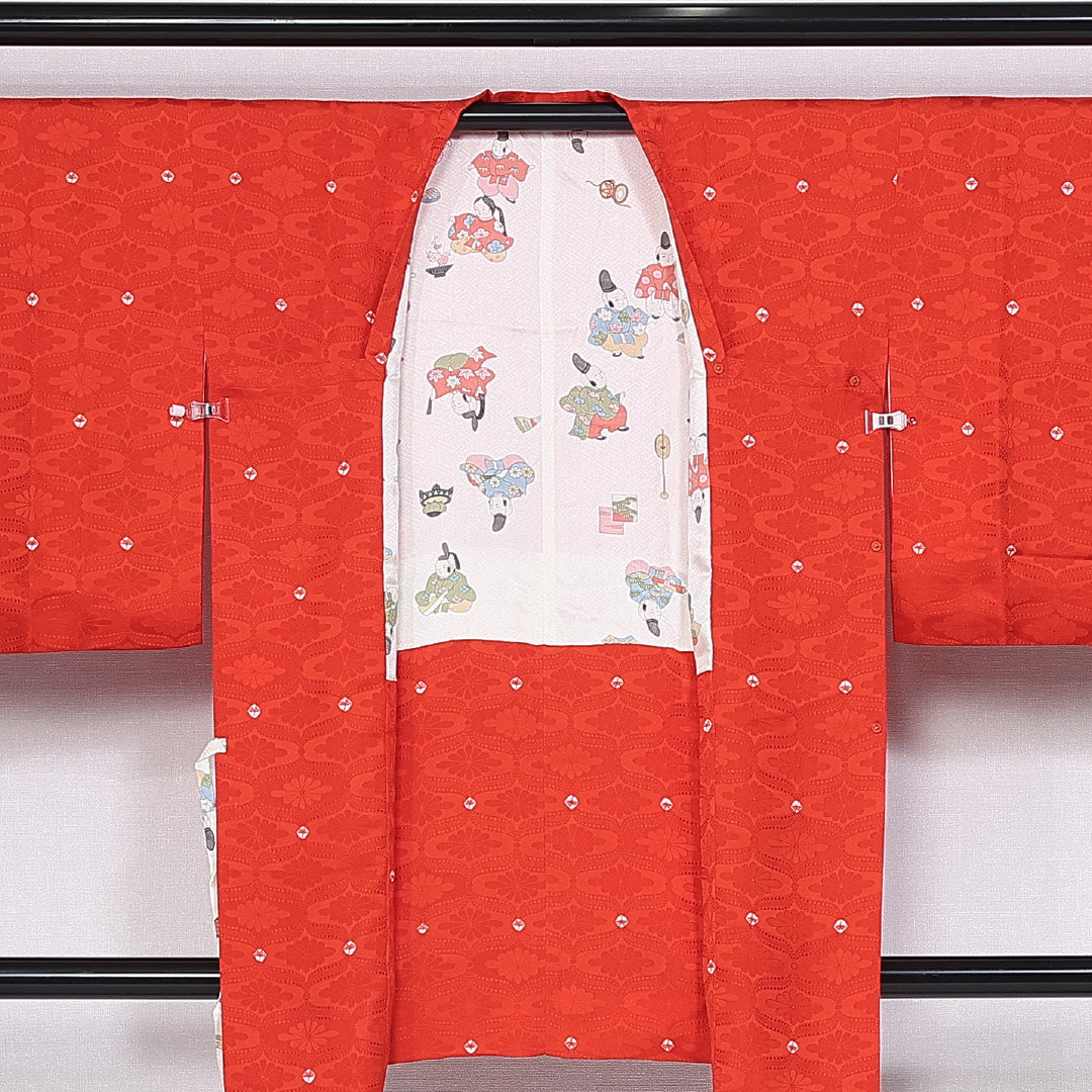 道行コート 袷 身丈87cm 裄丈66cm 正絹 Sランク セミフォーマル Mサイズ 花菱 朱系 RP 1237-10624