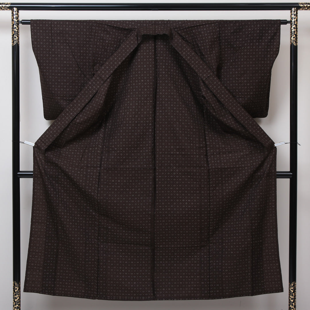 アンティーク 紬 夏物 夏紬 身丈150cm 裄丈62cm 正絹 Cランク Sサイズ バチ衿 十字絣 茶系 1216-02883