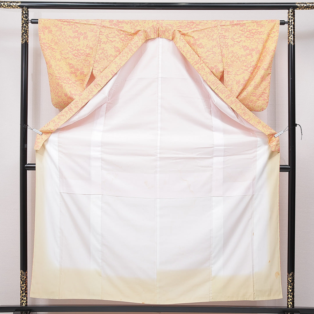 小紋 袷 身丈159cm 裄丈62cm 正絹 Cランク インフォーマル バチ衿 Mサイズ 古典柄 黄系 HP 1221-15738