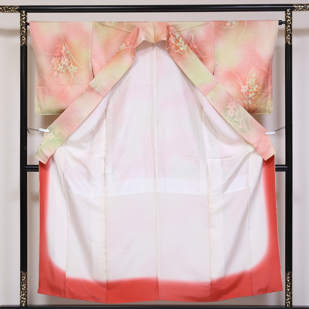 小紋 袷 身丈154cm 裄丈64cm 正絹 Sランク インフォーマル 広衿 Sサイズ ぼかし染 菖蒲 ピンク系 RP 1221-01800