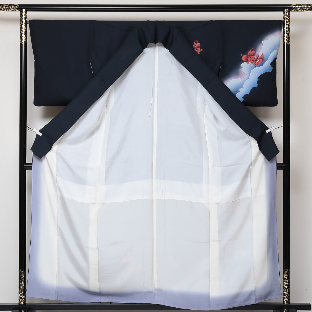 訪問着 袷 身丈160cm 裄66.5cm 正絹 黒系 Aランク 1212-00406-3410 1212-00406
