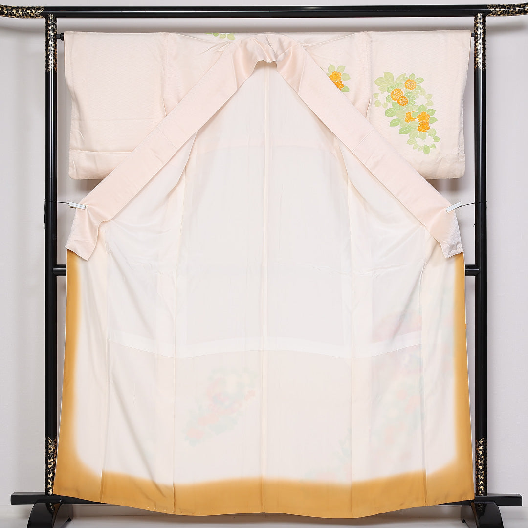 訪問着 袷 身丈163cm 裄丈65cm 正絹 Cランク セミフォーマル 広衿 Lサイズ 牡丹 吉祥文様 ピンク系 HP 1217-04769