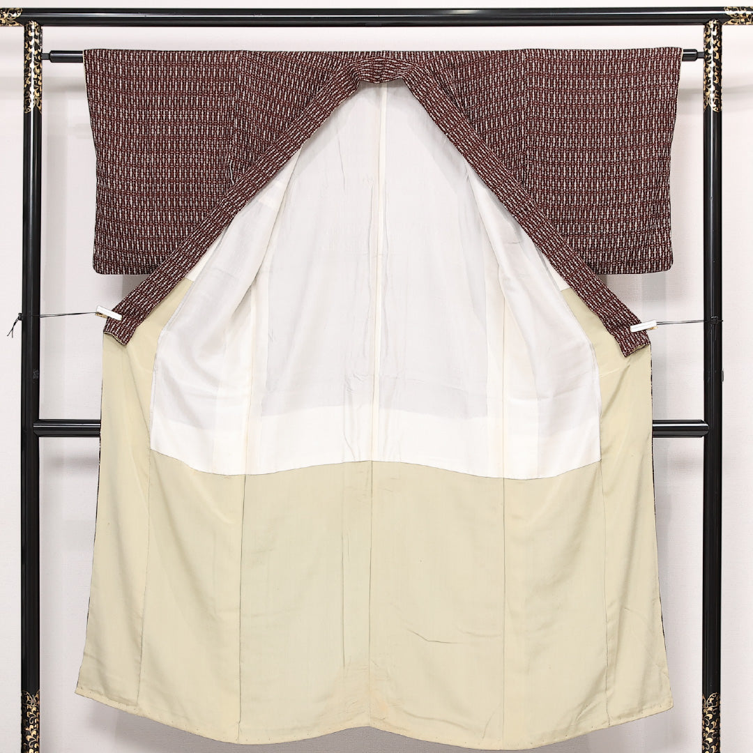 アンティーク 小紋 袷 身丈148cm 裄丈61cm 正絹 Aランク バチ衿 XSサイズ 創作柄 茶系 HP 1221-13380