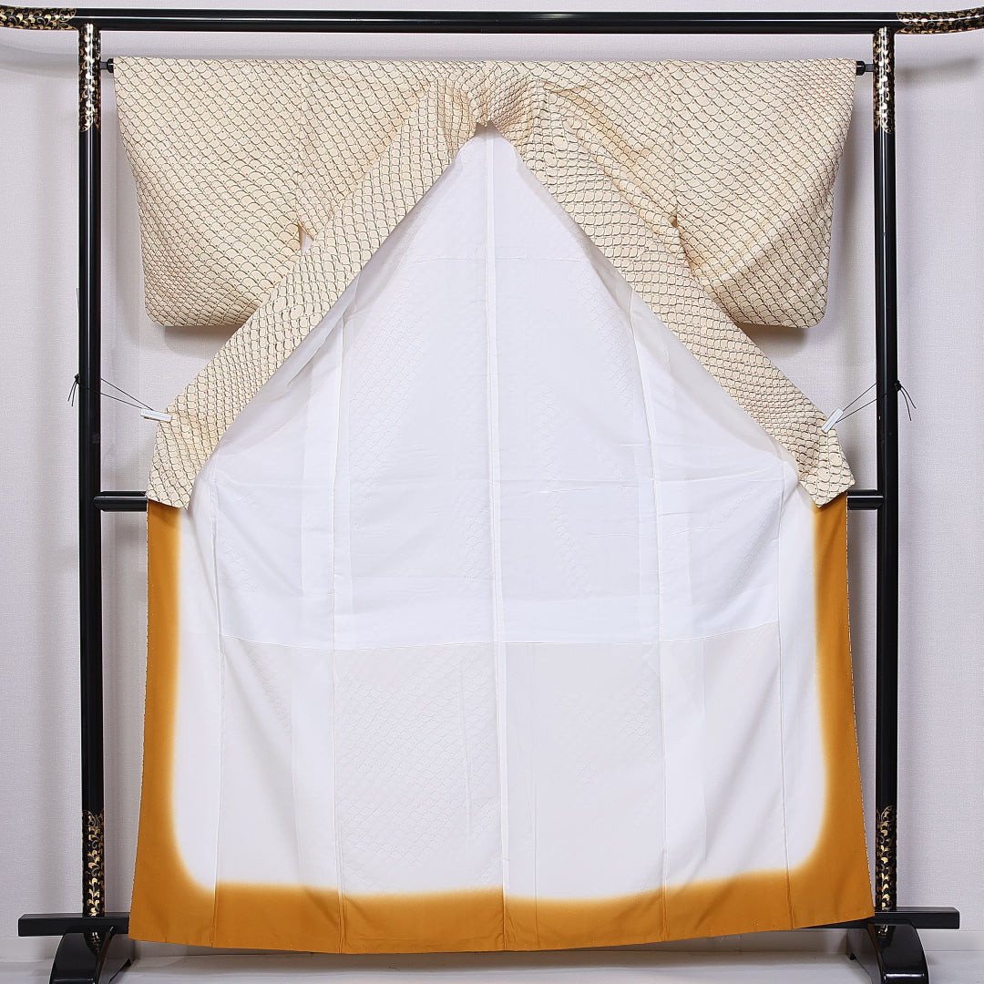 付下げ 身丈164cm 裄丈64.5cm L ポリエステル Sランク 袷 洗える着物 広衿 幾何学 1261-10821