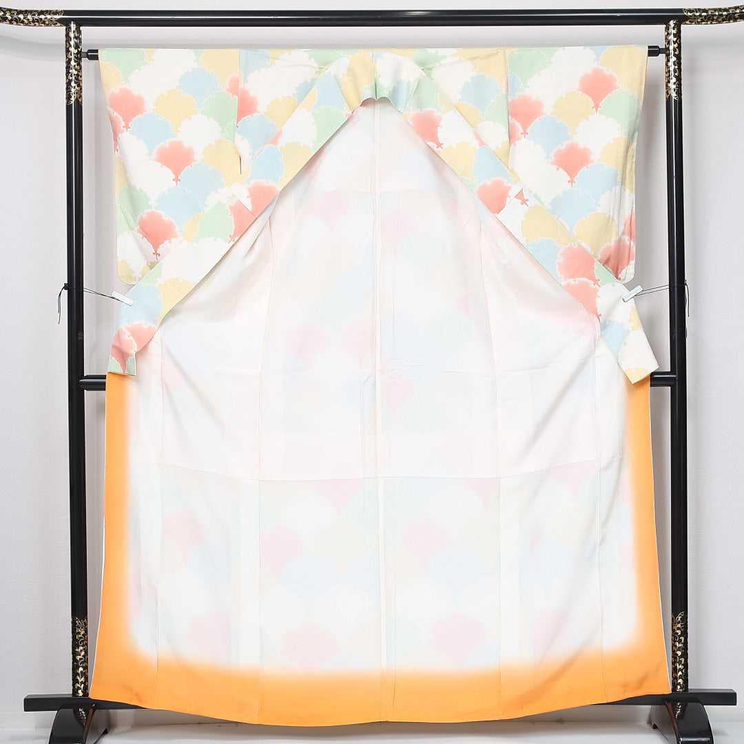 小紋 袷 身丈162cm 裄丈63cm 正絹 Bランク インフォーマル 広衿 Lサイズ 雪輪 多色系 HP 1221-11962