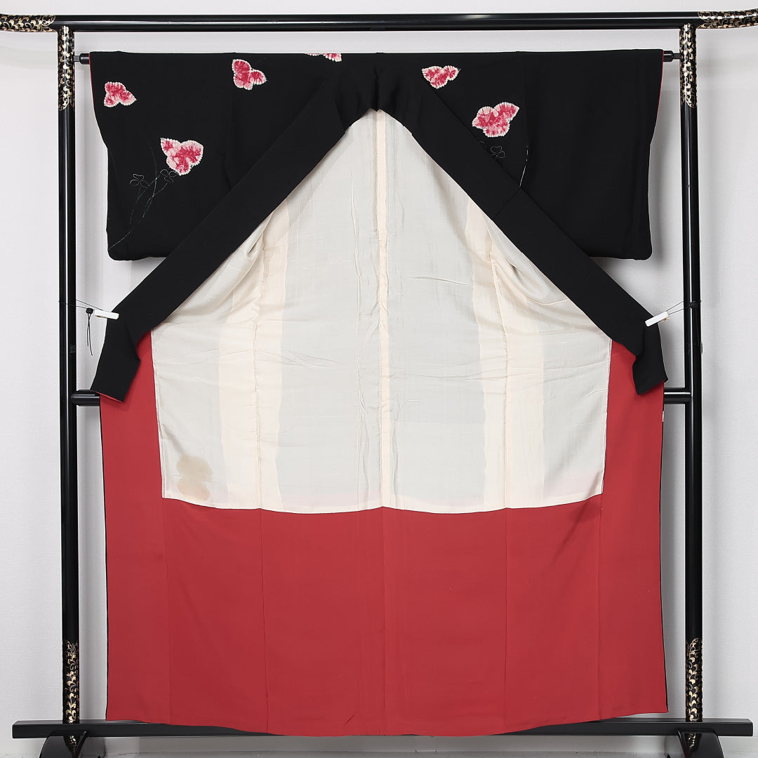 アンティーク 付下げ 袷 身丈158cm 裄丈62cm 正絹 Aランク 広衿 Mサイズ 紫陽花 黒系 M4 1218-12504