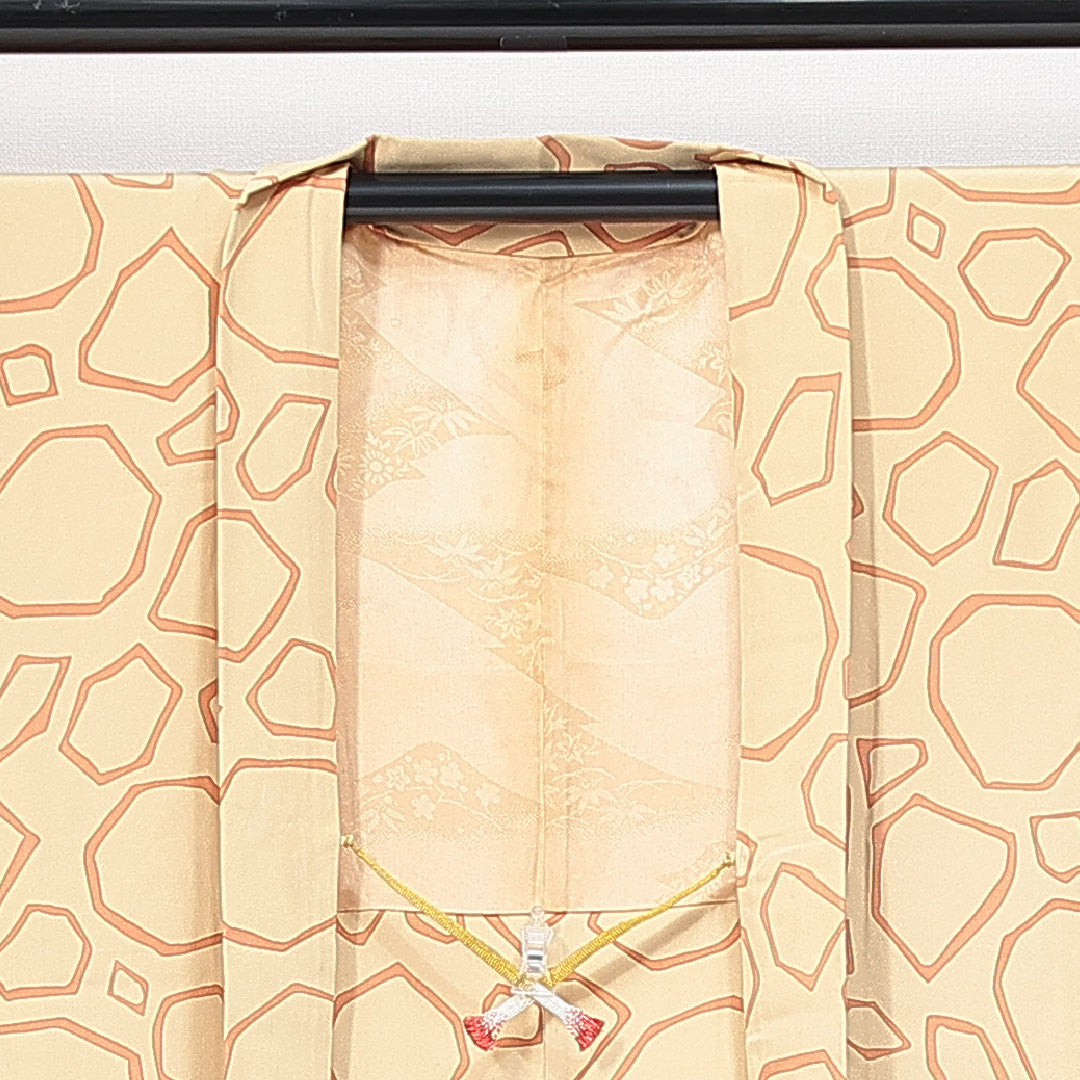 羽織 袷 身丈81cm 裄丈64cm 正絹 Aランク Mサイズ カジュアル 紐あり 創作柄 黄系 1217-14814