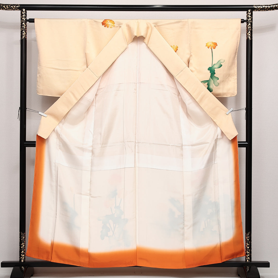 付下げ 袷 身丈160cm 裄丈63cm 正絹 Sランク インフォーマル 広衿 Lサイズ 蒲公英 クリーム系 RP 1218-14157