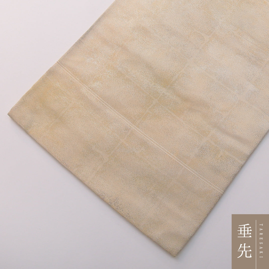 九寸名古屋帯 Cランク 帯丈341cm 正絹 ポイント柄 名古屋仕立て 織り インフォーマル 牡丹 クリーム系 HP 1245-03320