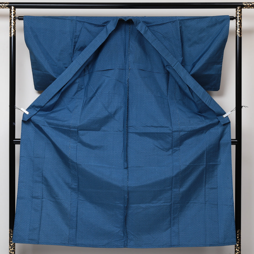 紬 単衣 身丈153cm 裄丈62cm 正絹 Bランク カジュアル バチ衿 Sサイズ 蚊絣 青系 RP 1223-03004