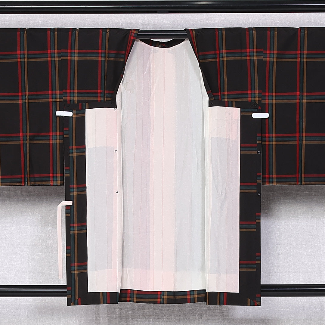 道行コート (大島紬) 袷 身丈83cm 裄丈65cm 正絹 Sランク インフォーマル Mサイズ 格子 黒系 RP 1237-10741