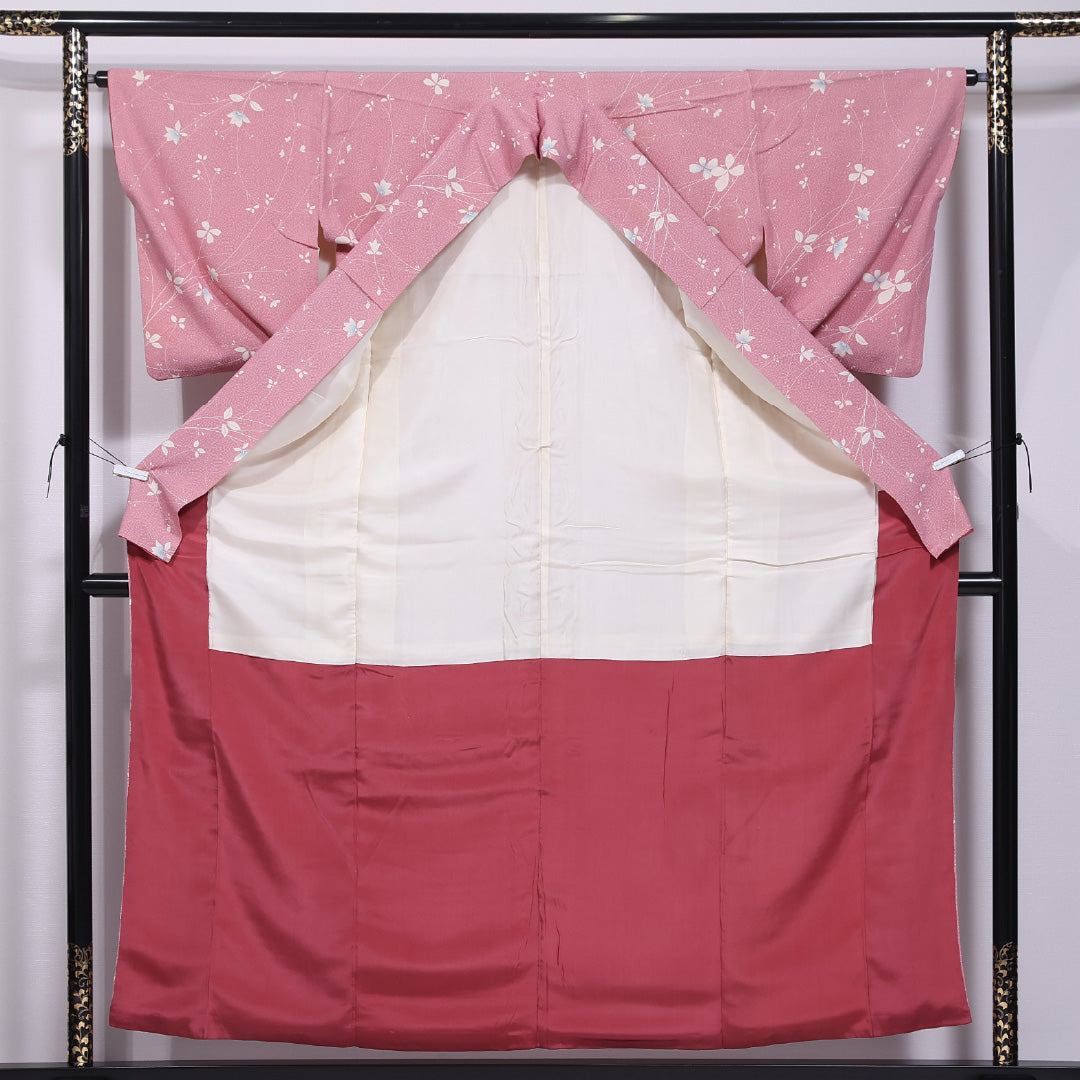 小紋 袷 身丈155cm 裄丈64cm 正絹 Cランク インフォーマル 広衿 Mサイズ 花柄 ピンク系 LP 1221-11431