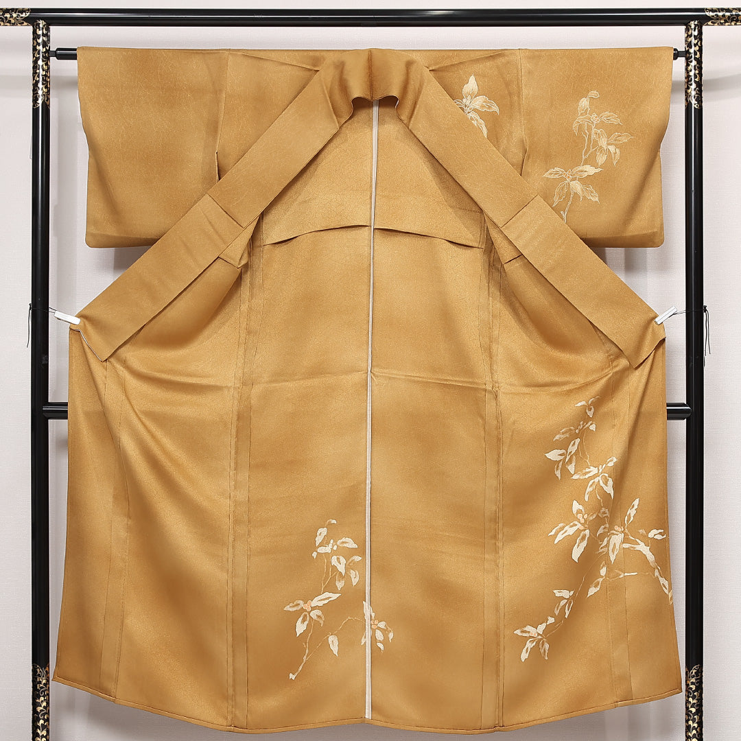 訪問着 単衣 身丈151cm 裄丈63cm 正絹 Sランク セミフォーマル 広衿 Sサイズ 金彩 団栗 金系 M4 1217-13260