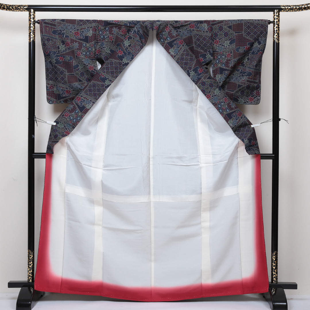 紬 袷 身丈167cm 裄65cm 正絹 グラデーション系 Aランク しつけ糸 1216004643599