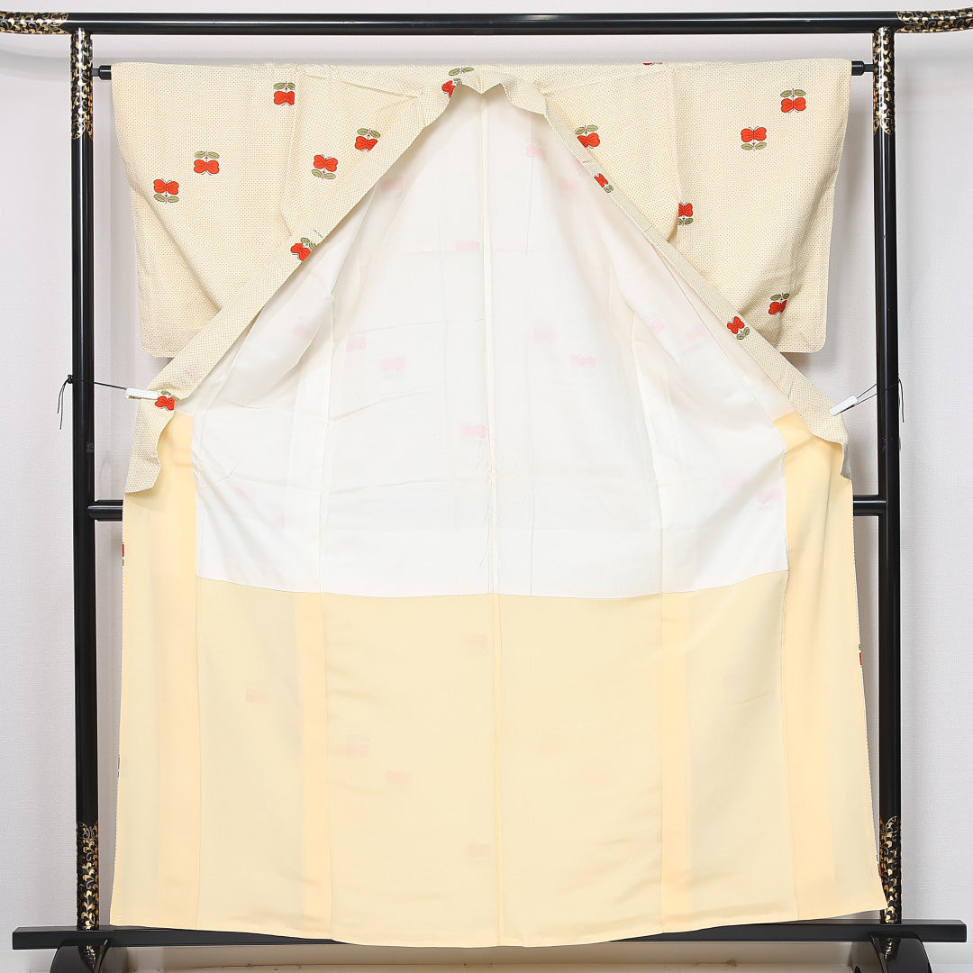小紋 袷 身丈158cm 裄丈64cm 正絹 Aランク インフォーマル バチ衿 Mサイズ チューリップ 黄系 HP 1221-11970