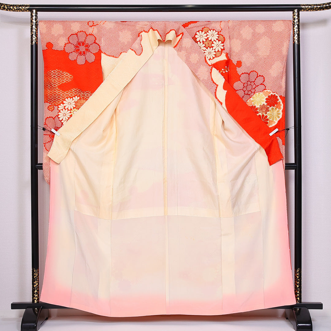振袖 身丈162cm 裄丈66.5cm 袷 正絹 Sランク 広衿 金糸 菊 レトロ 1213-F0365