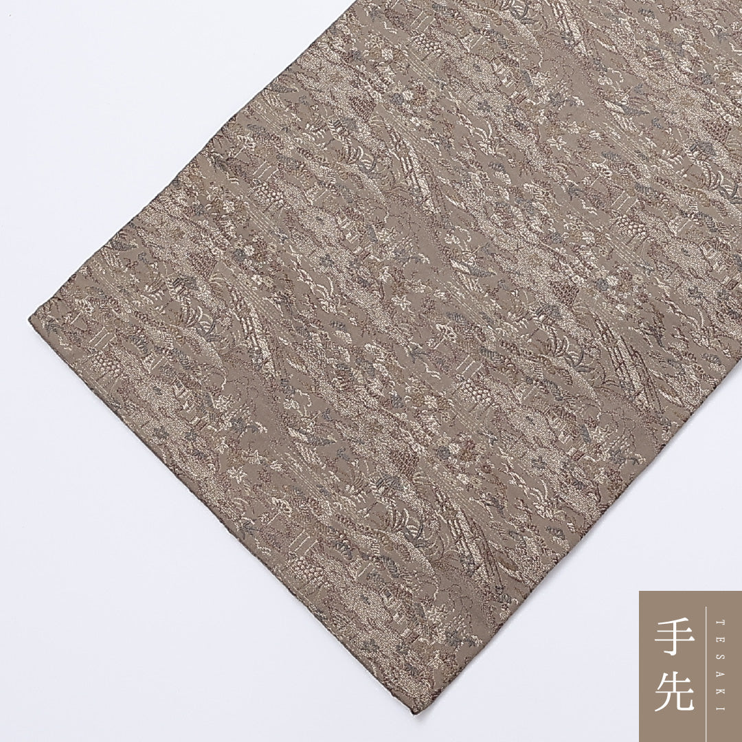 アンティーク 丸帯 帯丈408cm 全通 茶屋辻 カジュアル グレー系 正絹 Sランク 1223-00902