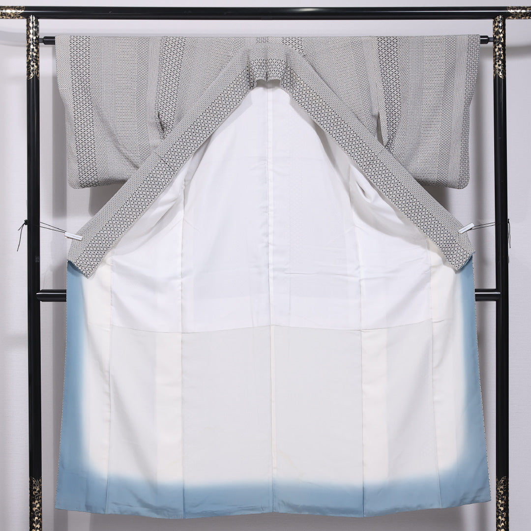 小紋 袷 身丈149cm 裄丈62cm 正絹 Cランク インフォーマル 広衿 XSサイズ グレー系 LP 1221-11742
