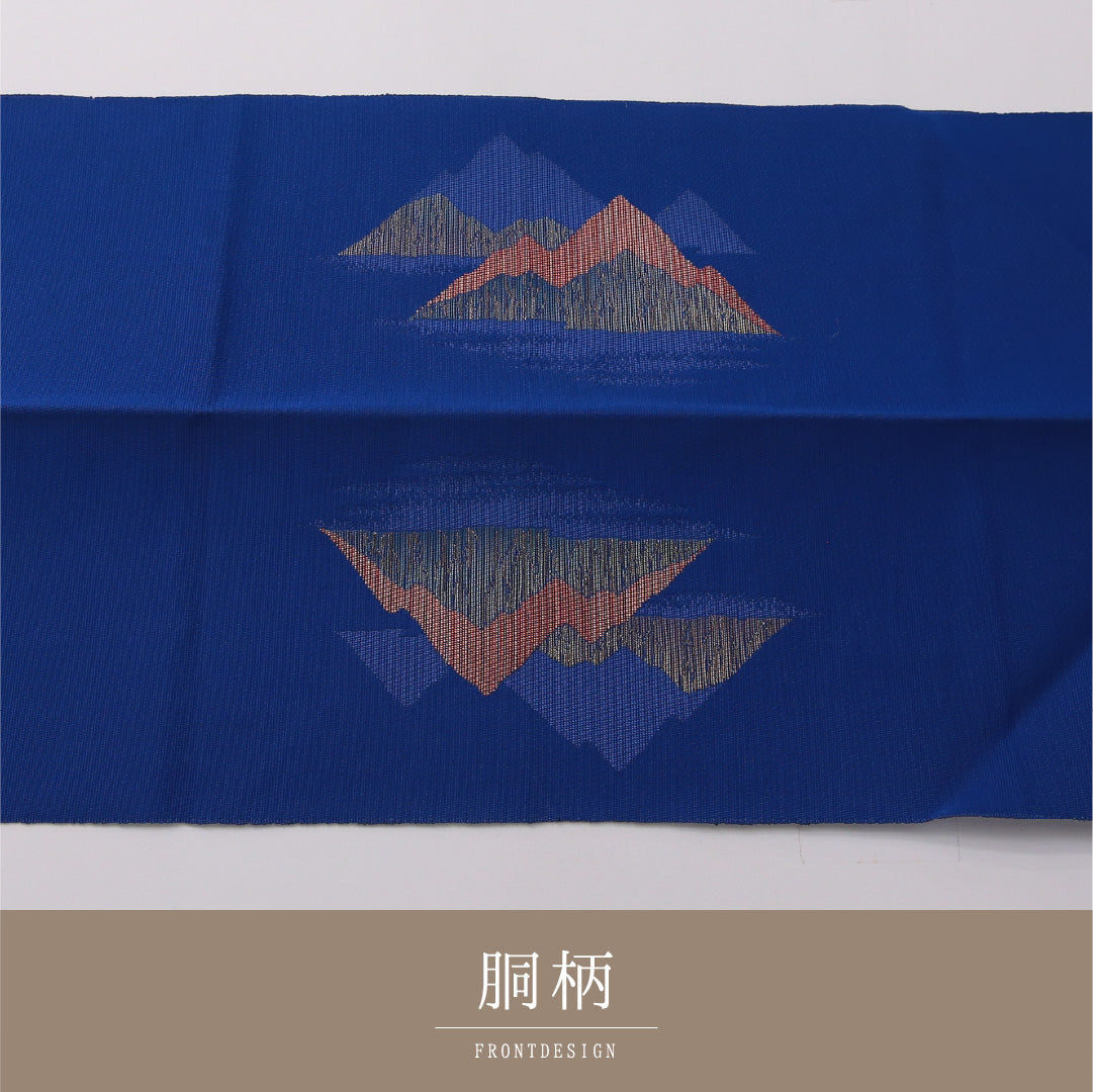 八寸名古屋帯 Aランク 帯丈328cm 正絹 ポイント柄 松葉仕立て 織り インフォーマル ふくれ織 遠山 青系 LP 1245-03313