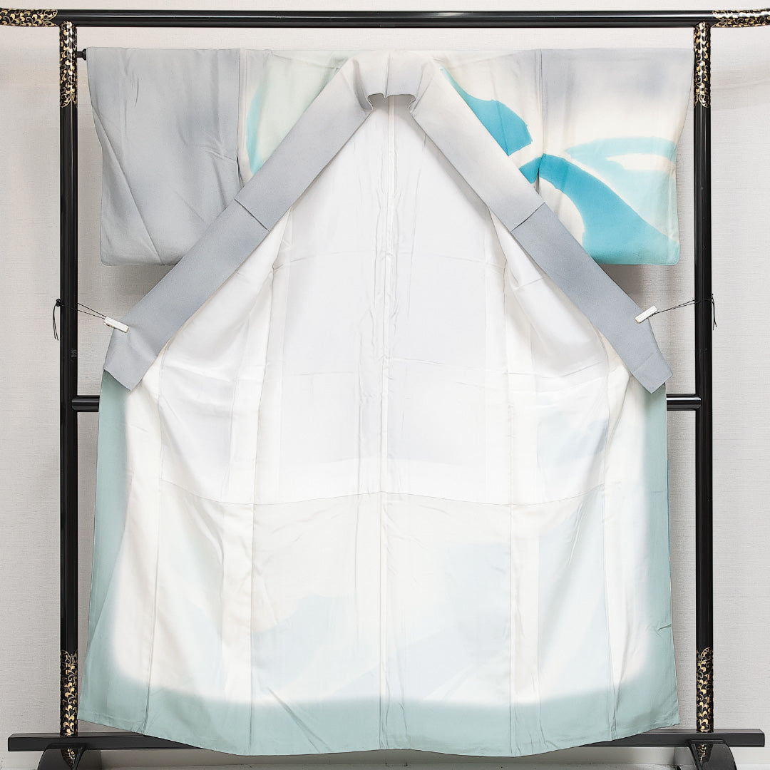 訪問着 袷 身丈157cm 裄丈63cm 正絹 Aランク セミフォーマル 広衿 Mサイズ 創作柄 水色系 RP 1217-13984