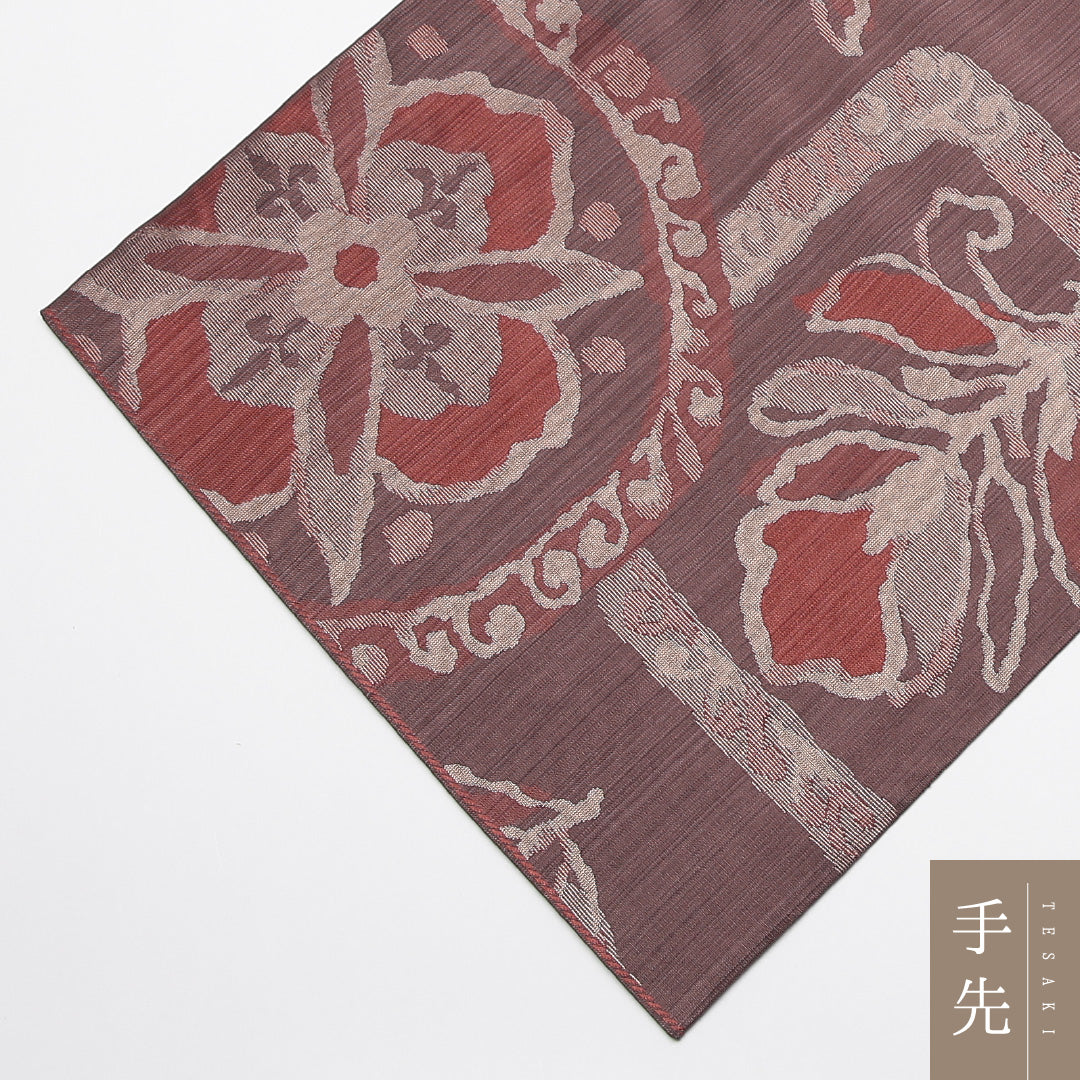 未使用品 袋帯 帯丈436cm 正絹 六通 古今帯 インフォーマル 花菱 茶系 1243-01234