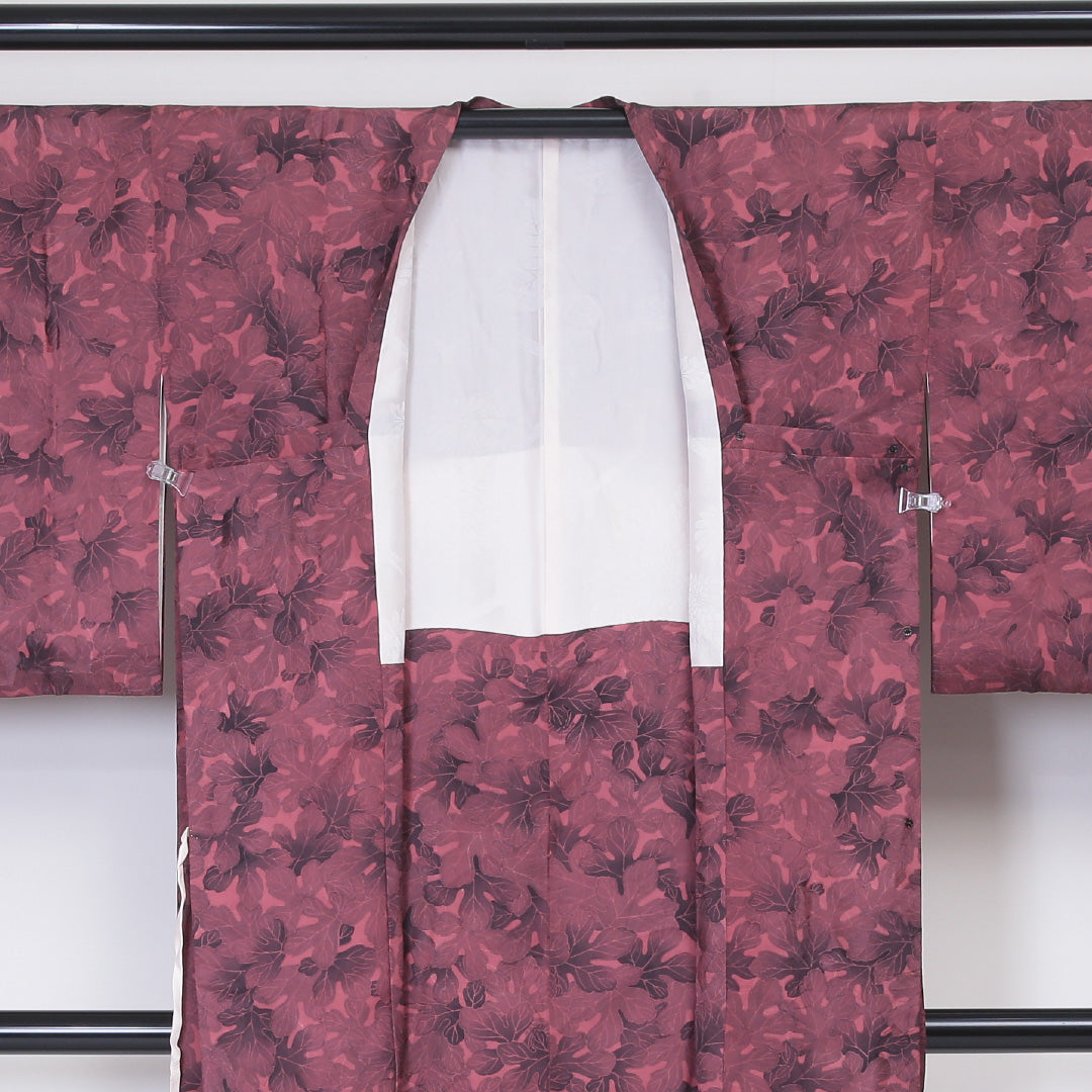 道行コート 袷 身丈88cm 裄丈66cm 正絹 Sランク Mサイズ 植物柄 ピンク系 RP 1237-05905